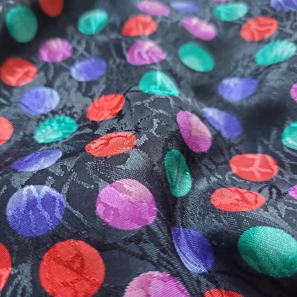 VTG 80s Black with Multicolored Polka Dot Rayon Blouse by Notations Sz 6 - Picture 4 of 8